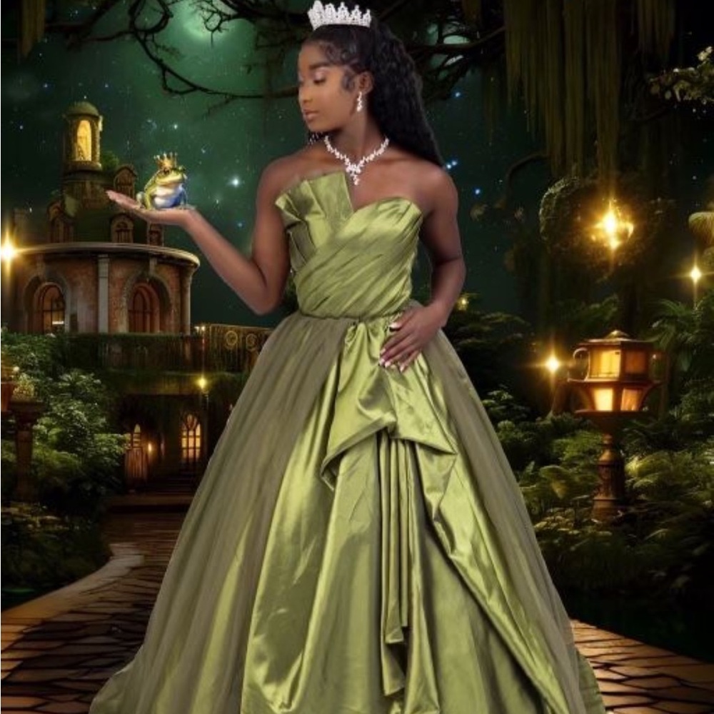 Strapless Olive Green Ball Gown Dress